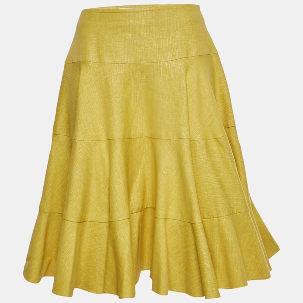 Christian Dior Yellow Cotton Blend Flared Short Skirt M - Picture 1 of 6